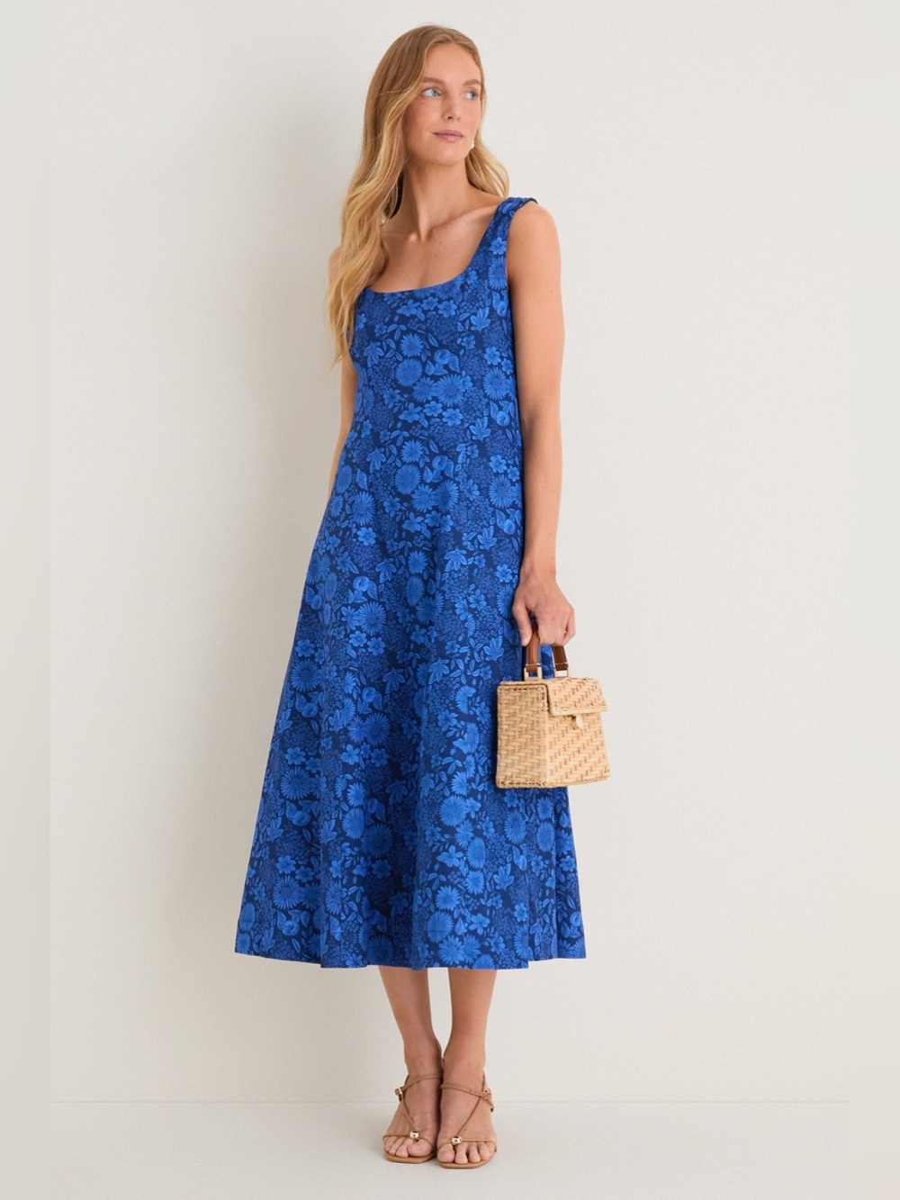 Hyacinth House Cobalt Blue Dahlia Floral Catie Dress SzXL New